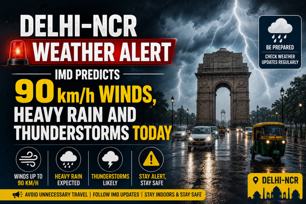 Delhi-NCR Weather Alert: IMD Predicts 90 km/h Winds, Heavy Rain and Thunderstorms Today