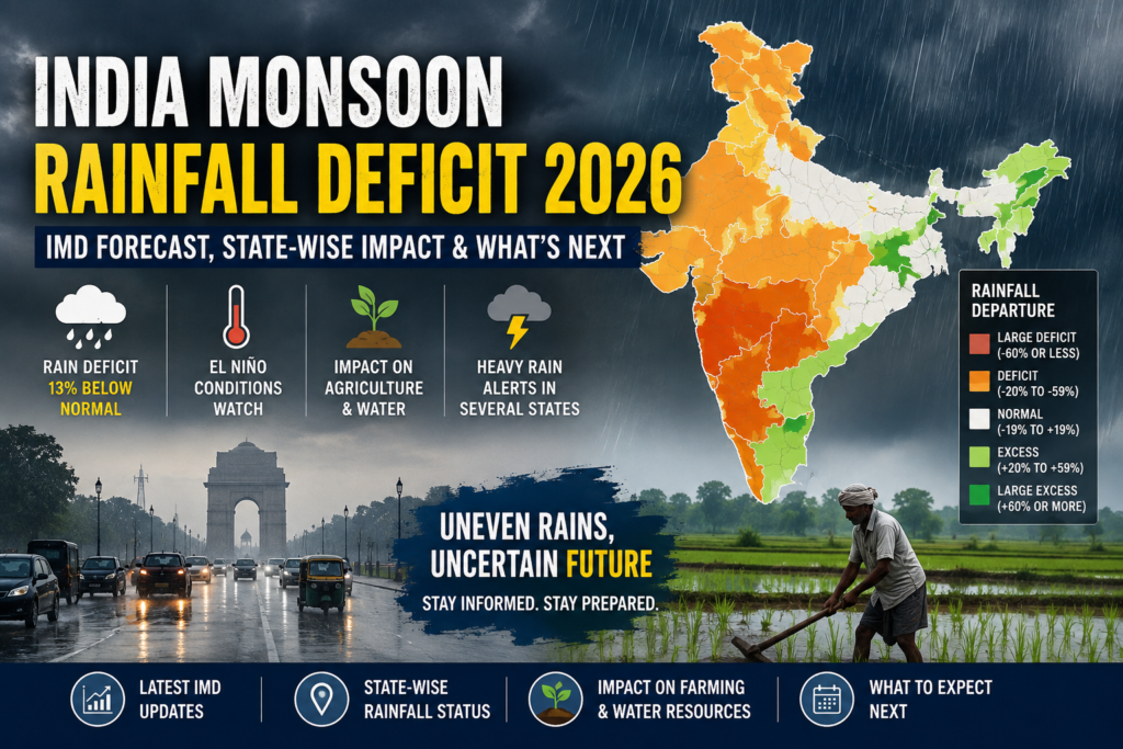 India Monsoon Rainfall Deficit 2026: IMD Forecast, State-Wise Impact & What’s Next